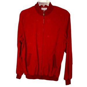 Alfred Dunner Red Zip Front Sweater Jacket Size 12 – Bomber Style Knit Blend